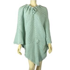 Vintage Handmade Hippie crochet Poncho in green with neck scarf size medium